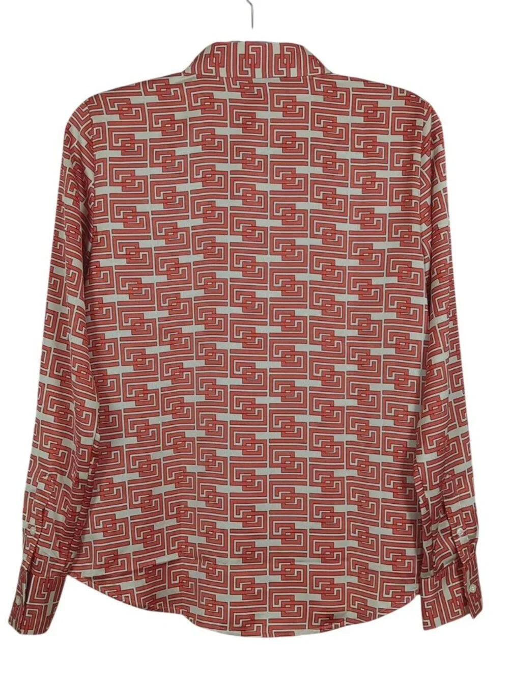 Ann Taylor Blouse Womens Small Orange Geometric Button Up Collared Long Sleeve - Picture 2 of 13